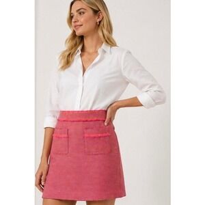 J. CREW Neon Pink & Orange Fringe Tweed A-Line Mini Skirt 8 Bright Preppy